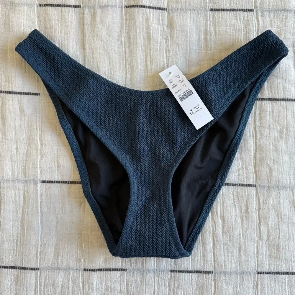 NWT J. Crew Textured High-rise Cheeky Bikini Bottom Deep Midnight Navy Size S